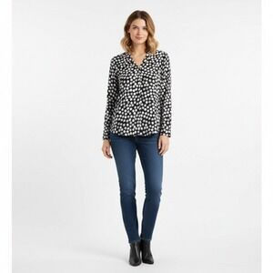 Nine West Blouse Women s Size L Black White Polka Dot Long Sleeve Regular Fit